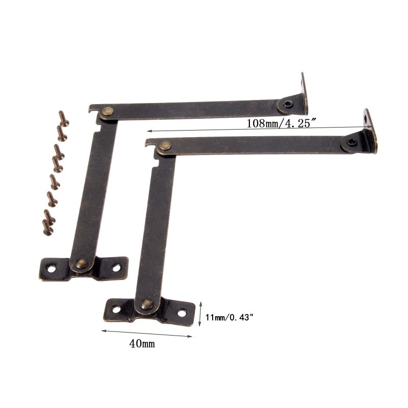 Dophee 2Pcs Lid Support Hinges, Left Side Folding Lift Up Stay Hinge, Display Bracket for Furniture Jewelry Box Gift Wood Case Cabinet Cupboard Chest Toy Box, 4.25"x0.43" - Image 2
